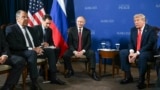 Сергей Лавров, Владимир Путин (с переводчиком) и Дональд Трамп 
